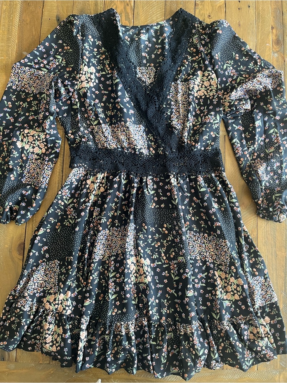 Cupshe Boho Black Floral Lace Trim Dress • Cottagecore Prairie Style US XL- NWOT - Picture 6 of 16